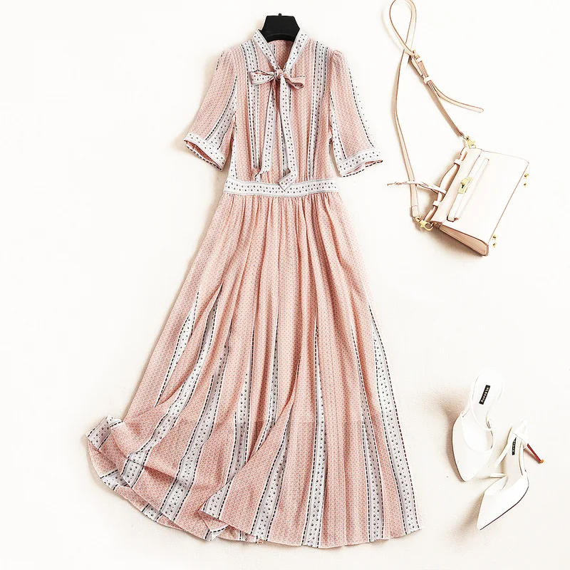 2019 New Fashion Spring Summer Dress Women Designer Bow Collar Half Sleeve Striped Print Mid Calf Casual Sweet Chiffon Dresses
2019 New Fashion Spring Summer Dress Women Designer Bow Collar Half Sleeve Striped Print Mid Calf Casual Sweet Chiffon Dresses