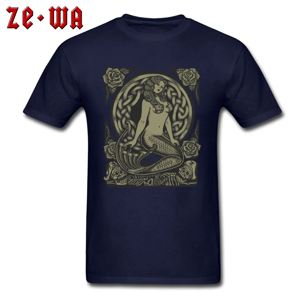 Mermaid Monochrome Cotton Fabric Men's Short Sleeve Tees Design Fall Top T-shirts 2018 Popular Crewneck Clothing Shirt Mermaid Monochrome navy