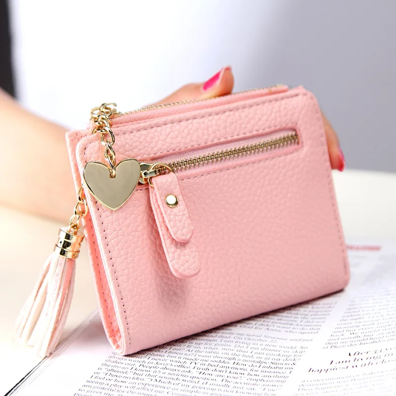 Short Small Tassel Women Wallet Design Leather Double Zip Two-fold Female Wallet with Heart Chain Card
Short Small Tassel Women Wallet Design Leather Double Zip Two-fold Female Wallet with Heart Chain Card