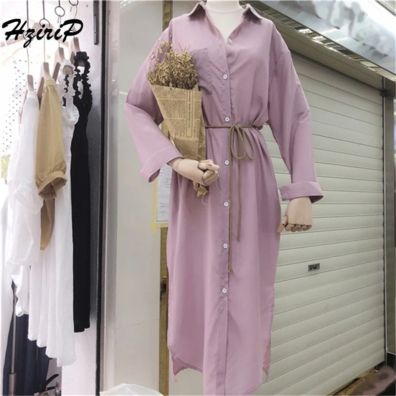 HziriP 2018 Summer Long Thin Dress Women Elegant Solid Long Sleeves Turn-Down Collar Lace Up Loose Ladies Dresses Robe Femme
HziriP 2018 Summer Long Thin Dress Women Elegant Solid Long Sleeves Turn-Down Collar Lace Up Loose Ladies Dresses Robe Femme