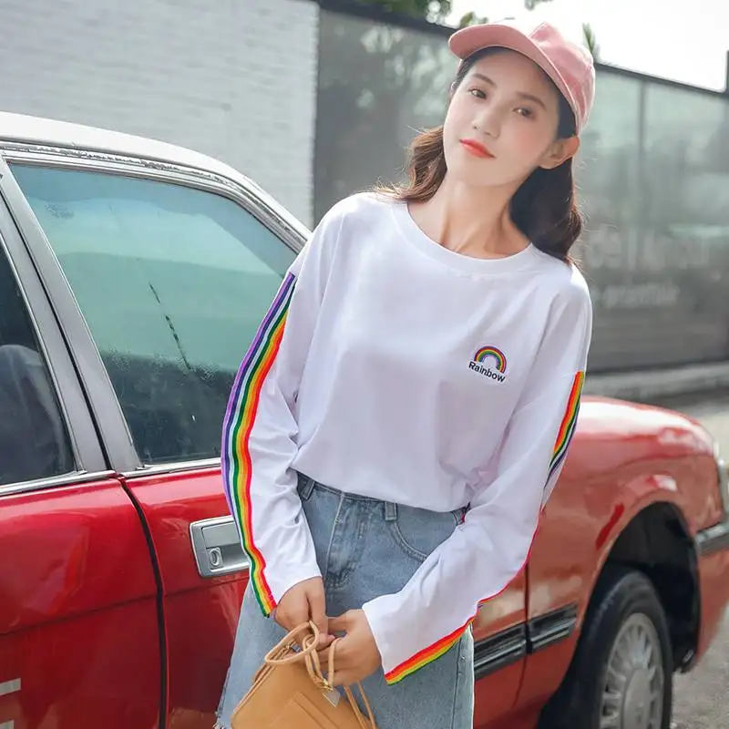 Rainbow Embroidery Stripe Casual Long Sleeve Autumn Harajuku New T-Shirt Women Loose O-neck Sweet Cartoon T-Shirt
Rainbow Embroidery Stripe Casual Long Sleeve Autumn Harajuku New T-Shirt Women Loose O-neck Sweet Cartoon T-Shirt