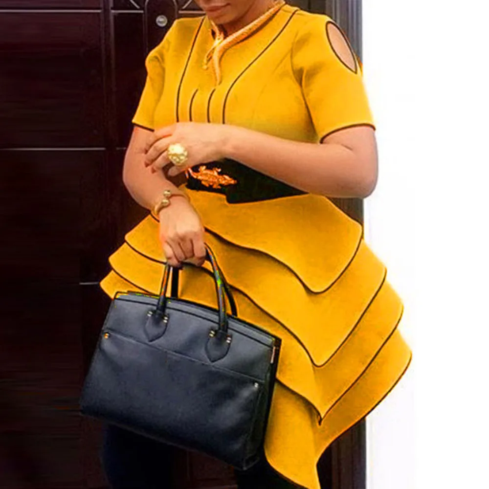 Stripe Falbala Short Sleeve Mid-Length Blouse Bright Yellow Ruffle Elegant Women's Summer Long Tops High Waist Blouses Female
Stripe Falbala Short Sleeve Mid-Length Blouse Bright Yellow Ruffle Elegant Women's Summer Long Tops High Waist Blouses Female