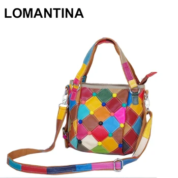 

LOMANTINA Hot Crossbody Bags For Women Casual Colorful Messenger Bag For Girls Rivet Flap Cow Leather Shoulder Bags