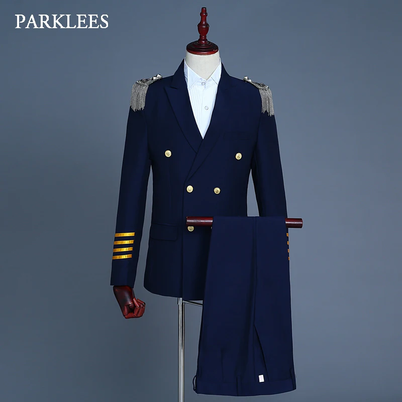Europe Military Uniform Suits Men Tassel Epaulet Mens 2 Piece Suit Navy Blue Party Prom Singer Jackets Homme Terno Masculino 2XL
Europe Military Uniform Suits Men Tassel Epaulet Mens 2 Piece Suit Navy Blue Party Prom Singer Jackets Homme Terno Masculino 2XL