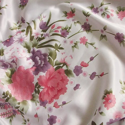 Фото White color and fresh flowers plants emulation silk satin fabric/beautiful lovely cheongsam hanfu kimono dress /100cm*120cm | Дом и сад