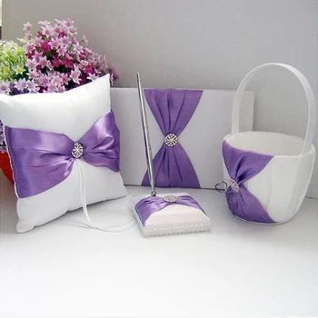 5Pcs/set violet Satin Wedding Products Supplies Ring Pillow Flower Basket Garter Guest Book Pen set Wedding Decoration
5Pcs/set violet Satin Wedding Products Supplies Ring Pillow Flower Basket Garter Guest Book Pen set Wedding Decoration