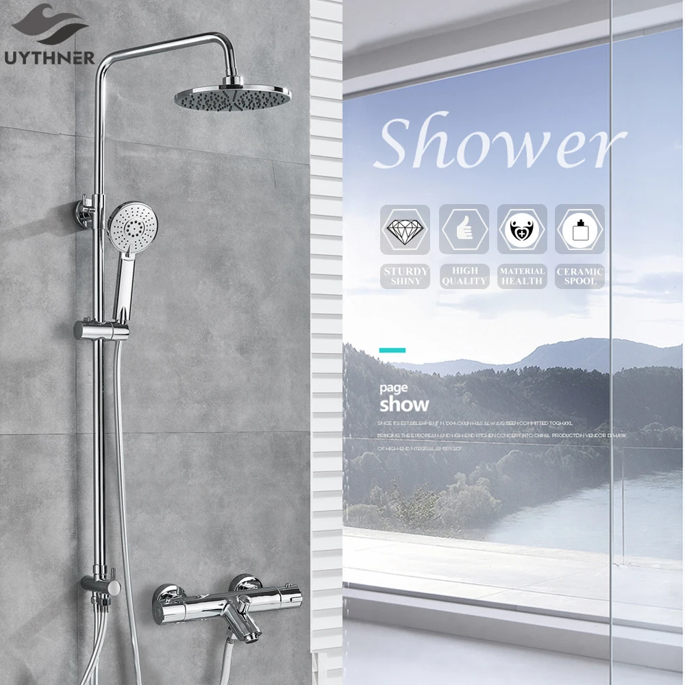 Uythner Bathroom Thermostatic Rainfall Shower Mixer Set Bath Shower Swivel Faucet Chrome Hot and Cold Water Shower Wall Mounted
Uythner Bathroom Thermostatic Rainfall Shower Mixer Set Bath Shower Swivel Faucet Chrome Hot and Cold Water Shower Wall Mounted