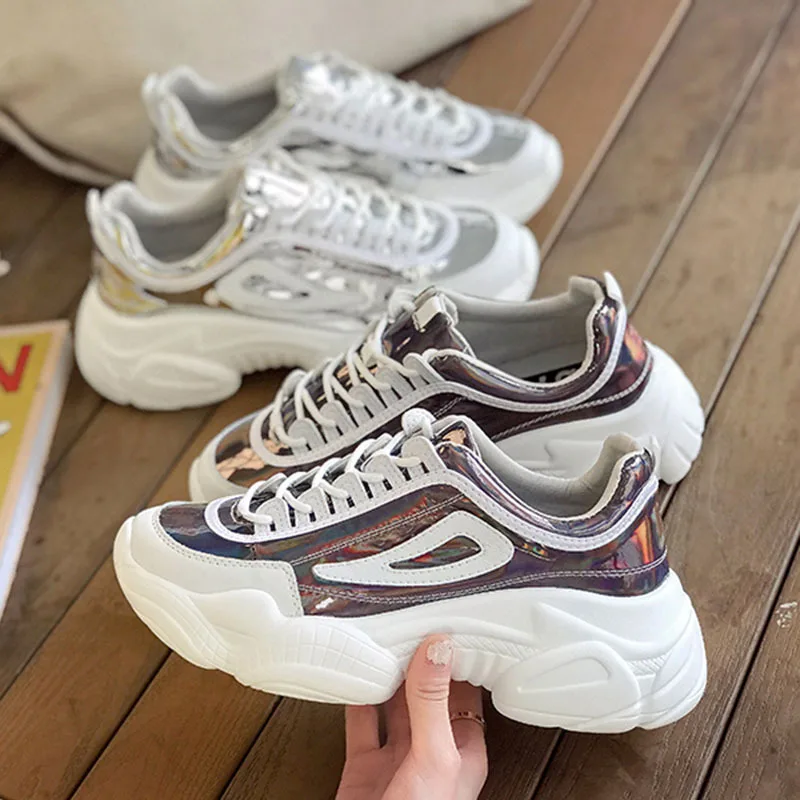 Vintage Women Dad Sneakers 2019 Fashion Light Breathable Women Casual Gold Sliver Laser Shoes Platform Sneakers Tenis Feminino
Vintage Women Dad Sneakers 2019 Fashion Light Breathable Women Casual Gold Sliver Laser Shoes Platform Sneakers Tenis Feminino