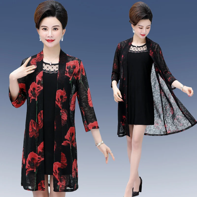 Elegant Middle-aged Women mother Summer Dress Floral Ice silk sun protection clothing 2 Pieces Party Dresses Casual Plus Size
Elegant Middle-aged Women mother Summer Dress Floral Ice silk sun protection clothing 2 Pieces Party Dresses Casual Plus Size