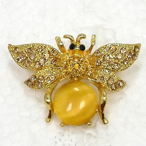 

12pcs/lot Wholesale Fashion Brooch Rhinestone Faux opal Bumblebee Bee Brooches C101503
