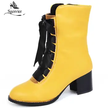 Sgesvier Women Boots Winter 2018 Block Heel Ladies Boots Lace up Mid Calf Boots Red Casual Ladies Shoes Big Size 33-46 OX563
Sgesvier Women Boots Winter 2018 Block Heel Ladies Boots Lace up Mid Calf Boots Red Casual Ladies Shoes Big Size 33-46 OX563
