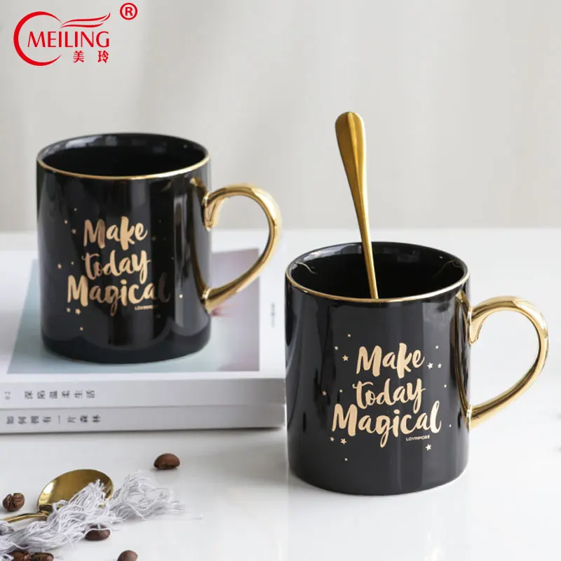 

Make Today Magical Cup Black Gold Coffee Mug Porcelain Bone China Personalized Gift For Mom Ceramic Table Office Cups And Mugs