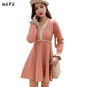 Spring Sweater Dress Pink Black Vneck Long Flare Sleeve Women Dresses Hollow Out 2019 Ruffles Ladies Vintage Mini Aline Sundress
Spring Sweater Dress Pink Black Vneck Long Flare Sleeve Women Dresses Hollow Out 2019 Ruffles Ladies Vintage Mini Aline Sundress