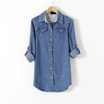 Womens Chambray Shirt Top denim Shirts and Blouses Long Sleeve Long section Cotton Ladies Shirt Camisa Blusa Camisetas Femininas
Womens Chambray Shirt Top denim Shirts and Blouses Long Sleeve Long section Cotton Ladies Shirt Camisa Blusa Camisetas Femininas