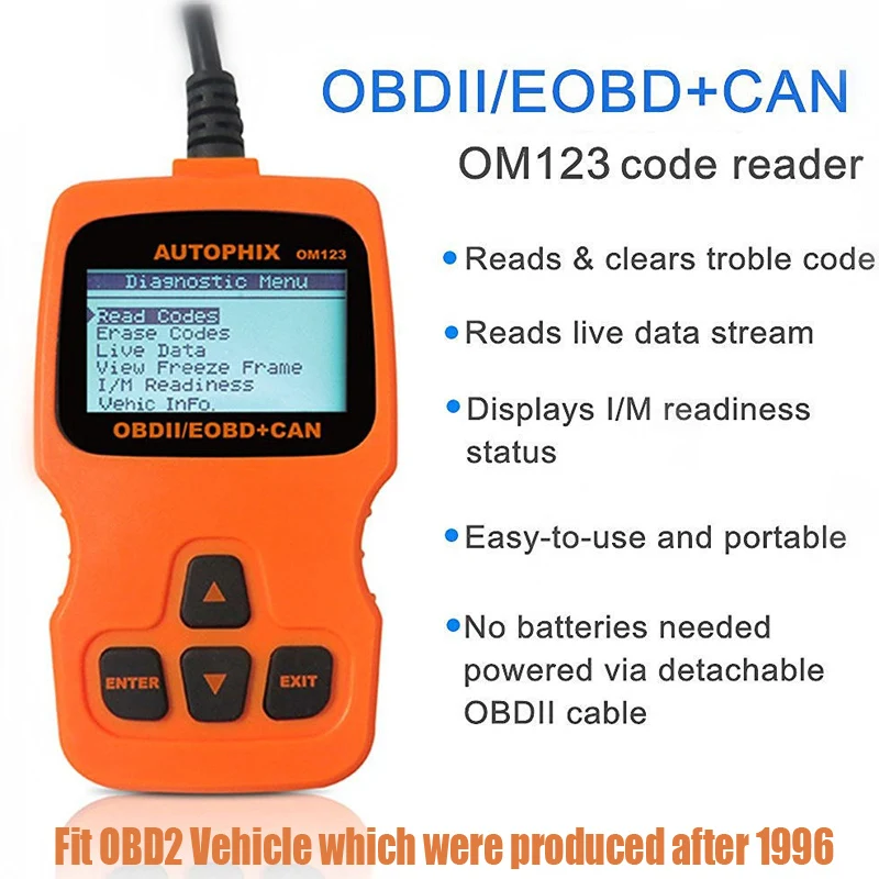EOBD OBDII OBD2 Auto Diagnostic Scanner Car Engine Fault Code Reader Tool OM123 , Free Shipping
EOBD OBDII OBD2 Auto Diagnostic Scanner Car Engine Fault Code Reader Tool OM123 , Free Shipping