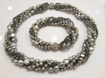 Hot sell Multi - layered natural silver-gray baroque freshwater pearl glass crystal twist necklace bracelet set fashion jewelry
Hot sell Multi - layered natural silver-gray baroque freshwater pearl glass crystal twist necklace bracelet set fashion jewelry