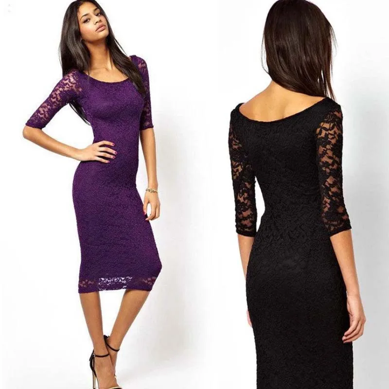 Women's round neck mid-waist head long paragraph seven-point sleeves Slim lace stitching dress
Women's round neck mid-waist head long paragraph seven-point sleeves Slim lace stitching dress