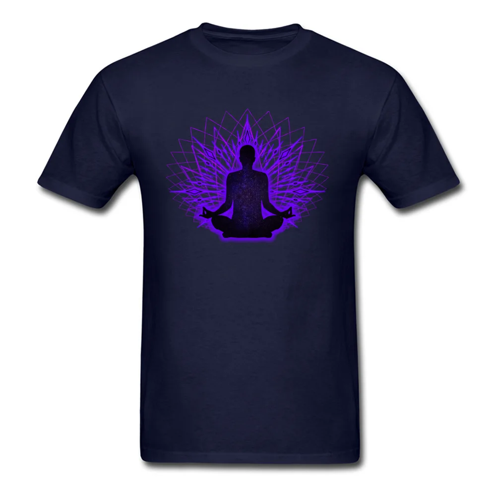 Customized T-Shirt Faddish Short Sleeve Party Pure Cotton O Neck Men Tops T Shirt Printed On Sweatshirts Summer/Fall Meditation Lotus The Universe Inside navy