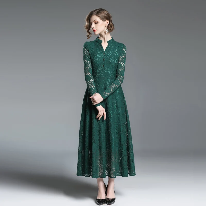 Autumn Long-sleeved Green Lace Dress Women Long Designer Dresses Runway High Quality Party Maxi Dress Zomer Jurk K3861
Autumn Long-sleeved Green Lace Dress Women Long Designer Dresses Runway High Quality Party Maxi Dress Zomer Jurk K3861