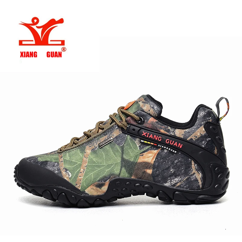 Image XIANG GUAN Waterproof Hiking Shoes Men Canvas Camo Fashion Climbing Sneaker Women Camouflage Fishing Boot Anti Skidproof