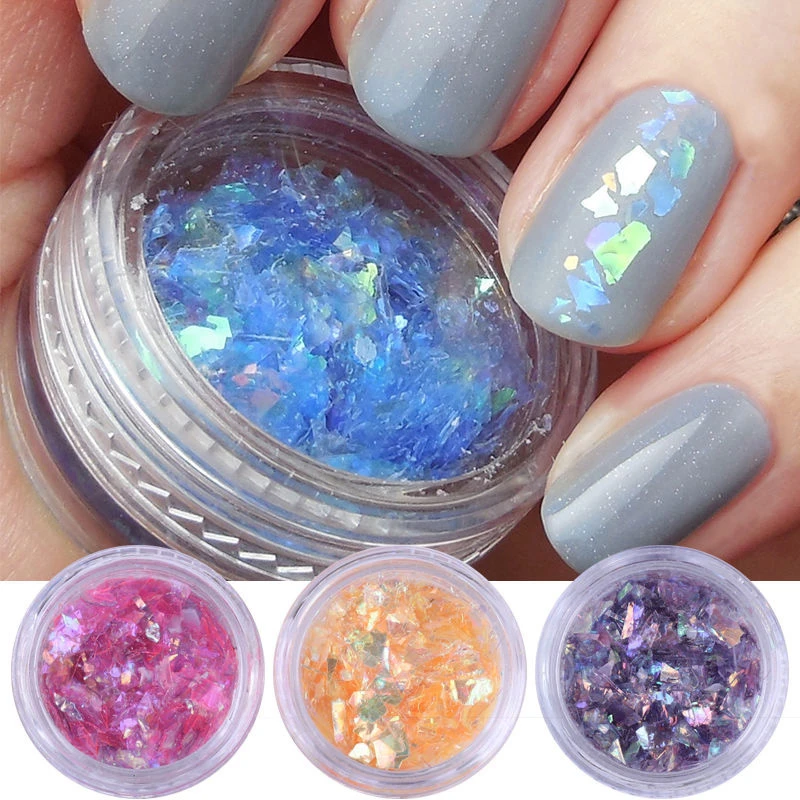 Shellhard 12Colors/Set Iced Mylar Nail Art Flakes Professional DIY Nail Tips Glitter Decals for Nail Art Decoration