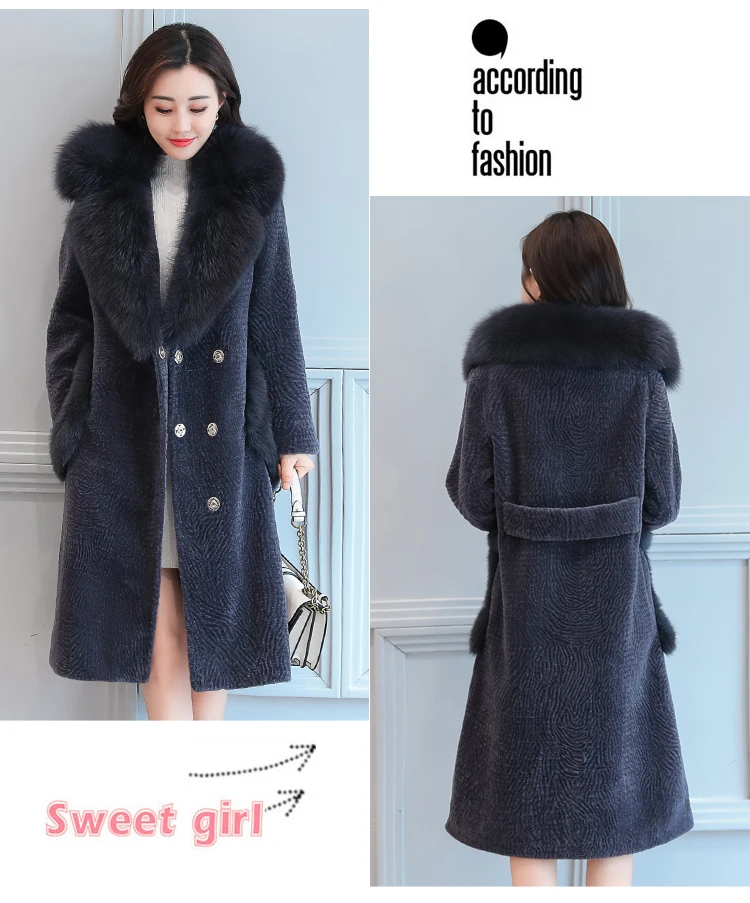2018 Autumn And Winter Sheep Sheared Coat Women Medium Long Faux Fur Coat High Imitation Fox Fur Collar Manteau Femme Hiver AS080 (6)