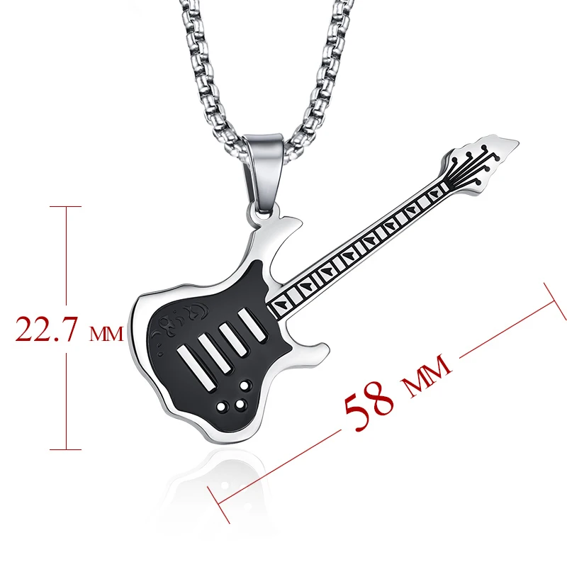 Aokarry Jewelry-Stainless Steel Necklace for Men Boy Guitar with Cubic ZirconiaPendant Necklaces Black 