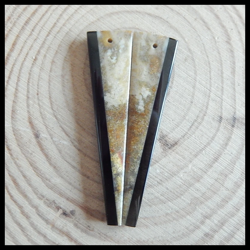 Natural Indonesian Fossil Coral with Obsidian Intarsia Semi-precious stones, Jewelry accessories Earrings Beads,46x11x4mm,5.6g 
Natural Indonesian Fossil Coral with Obsidian Intarsia Semi-precious stones, Jewelry accessories Earrings Beads,46x11x4mm,5.6g