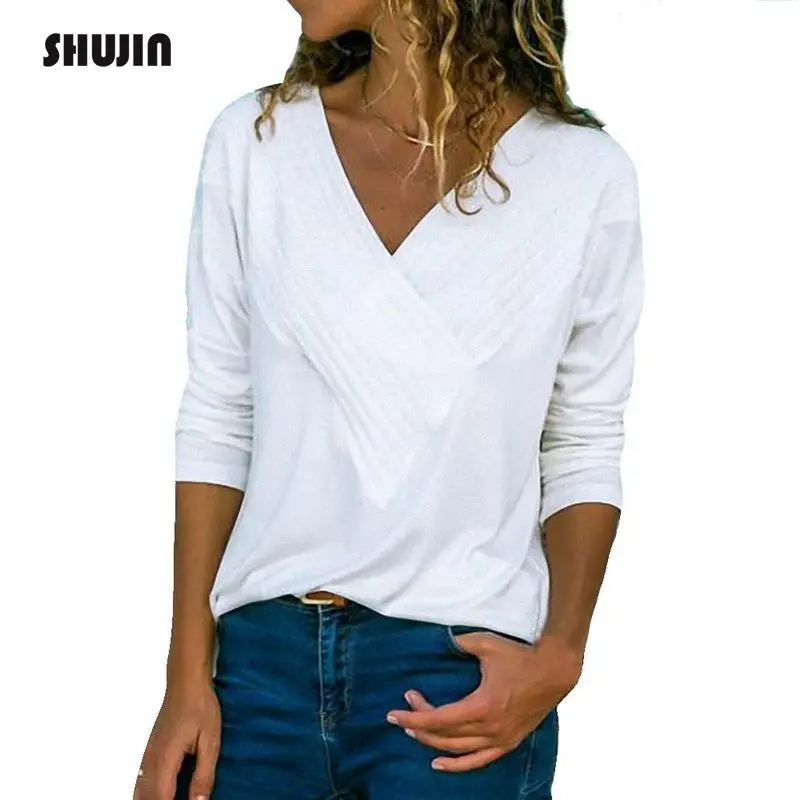 SHUJIN 2018 Women Sexy V-Neck T-Shirt Long Sleeve Basic T-Shirts Autumn Casual Tops Tee Kroean Clothes Camiseta Mujer S-2XL
SHUJIN 2018 Women Sexy V-Neck T-Shirt Long Sleeve Basic T-Shirts Autumn Casual Tops Tee Kroean Clothes Camiseta Mujer S-2XL