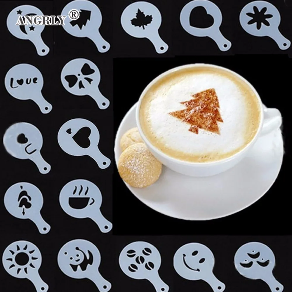 ANGRLY New 16pcs Plastic Fancy Coffee Printing Model Cafe Foam Spray Template Barista Stencils Decoration Tool
ANGRLY New 16pcs Plastic Fancy Coffee Printing Model Cafe Foam Spray Template Barista Stencils Decoration Tool