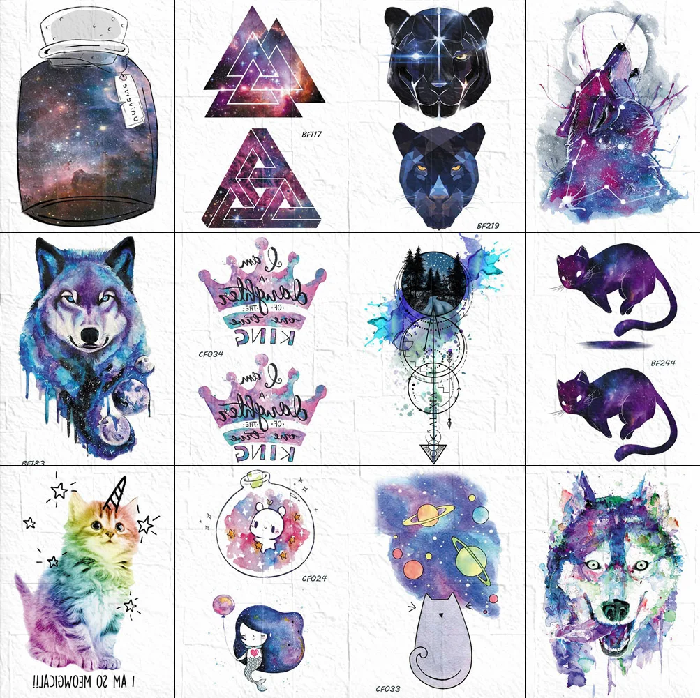 3D Galaxy Art Tattoos Temporary Kids Arm Crown Flash Tattoo Stickers Women Sexy Cat Tatoos Waterproof Girls Cute Planets Wolf
3D Galaxy Art Tattoos Temporary Kids Arm Crown Flash Tattoo Stickers Women Sexy Cat Tatoos Waterproof Girls Cute Planets Wolf