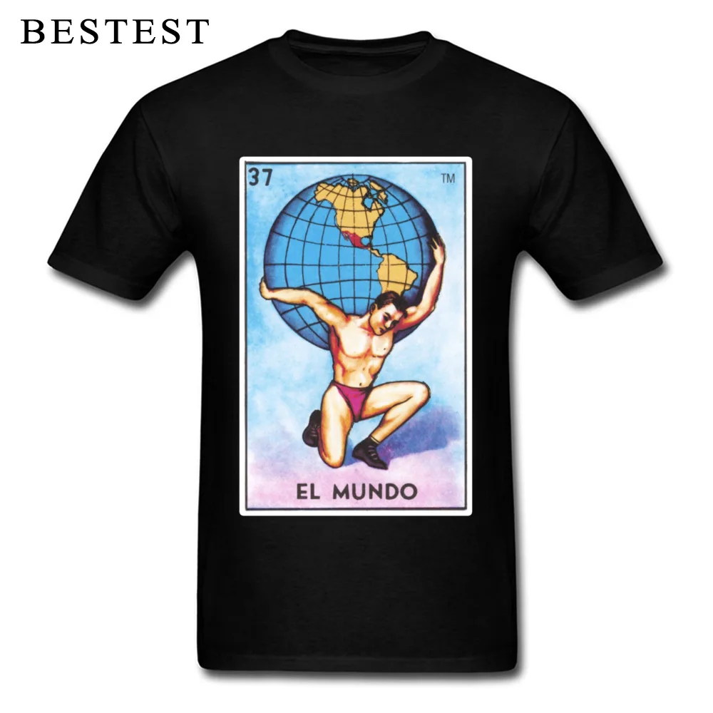 Personalized Simple Style Summer Pure Cotton Crew Neck Male Tops Shirt Street Tops Shirts Brand Short Sleeve T Shirts El Mundo Loteria Mexican Bingo World Card 427 black