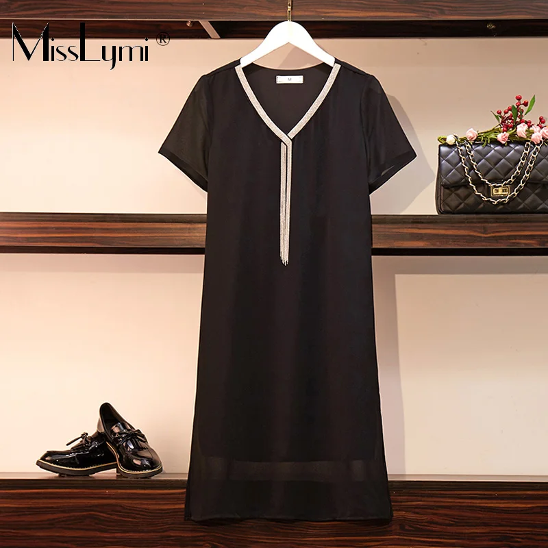 M-5XL Plus Size Women Chiffon Dress Summer 2019 Elegant Beading Tassel V-neck Short Sleeve Loose Casual Ladies A-Line Dresses
M-5XL Plus Size Women Chiffon Dress Summer 2019 Elegant Beading Tassel V-neck Short Sleeve Loose Casual Ladies A-Line Dresses