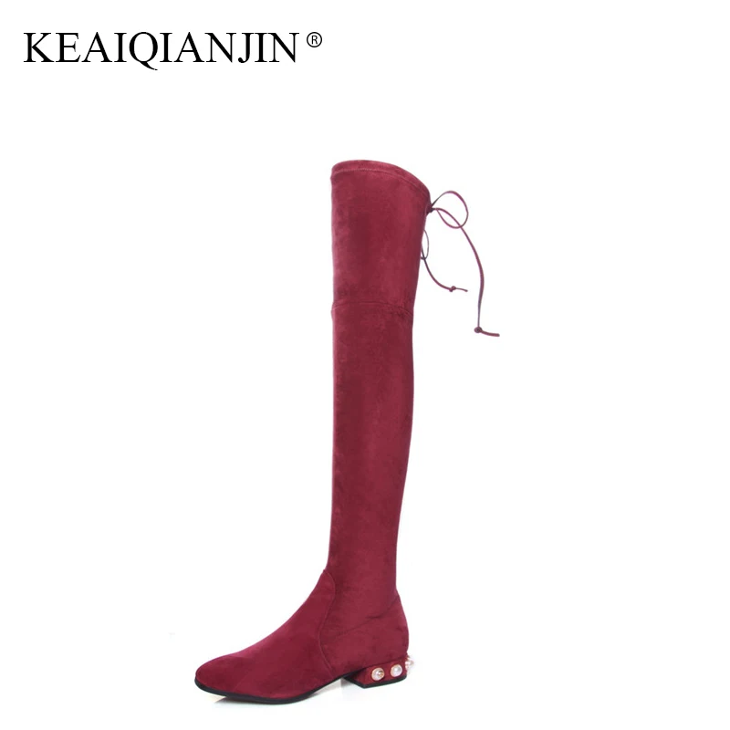 KEAIQIANJIN Black Autumn Winter Shoes Plus Size 41 43 Red String Bead Knee High Boots Woman Genuine Leather Over The Knee Boots 
KEAIQIANJIN Black Autumn Winter Shoes Plus Size 41 43 Red String Bead Knee High Boots Woman Genuine Leather Over The Knee Boots