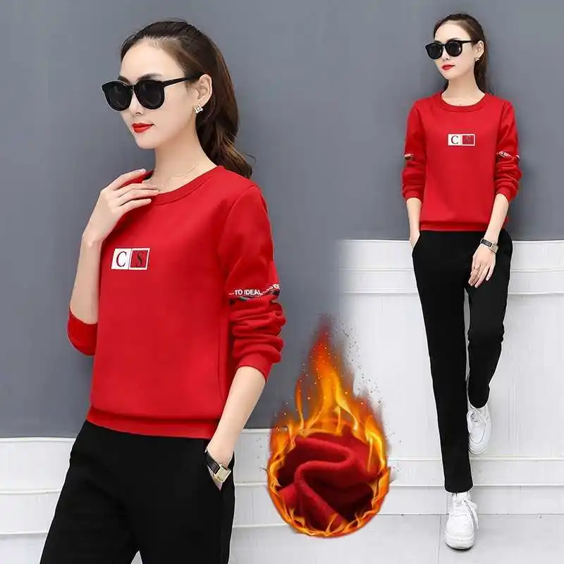running sweatshirt two-piece set women suit female 2019 new autumn winter sweat femme printing plus velvet thickening fashion 
running sweatshirt two-piece set women suit female 2019 new autumn winter sweat femme printing plus velvet thickening fashion