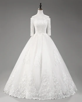 2018 Half Sleeve Wedding Dresses Off The Shoulder Boat Neckline Wedding Gown Lace Appliqeued White Long Tull Bridal Dresses
2018 Half Sleeve Wedding Dresses Off The Shoulder Boat Neckline Wedding Gown Lace Appliqeued White Long Tull Bridal Dresses