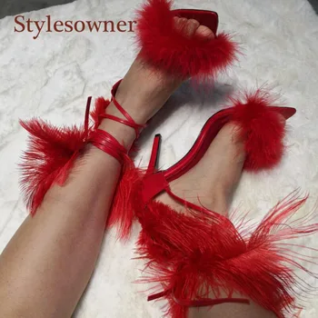 Stylesowner Feather Fur Sandals for Women Ostrich Hair Lace-up Strappy Thin Heel Sexy T Show Party Shoes Summer Peep Toe Shoe
Stylesowner Feather Fur Sandals for Women Ostrich Hair Lace-up Strappy Thin Heel Sexy T Show Party Shoes Summer Peep Toe Shoe