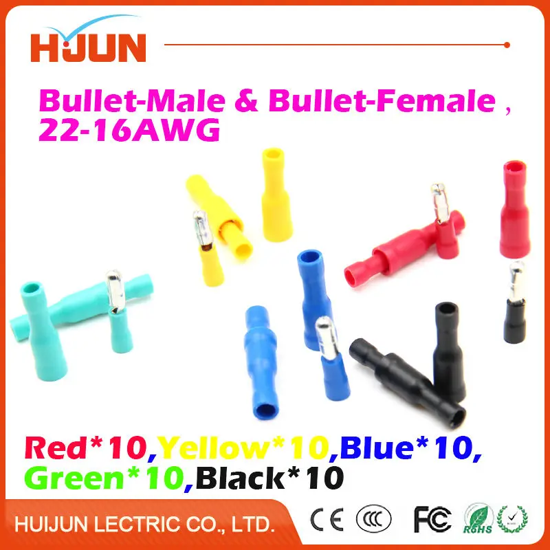 50pcs/lot Bullet-Male & Bullet-Female Quick Disconnect Cable Wire Splice Insulation Terminal Connector 0.5-1.5mm2 22-16AWG
50pcs/lot Bullet-Male & Bullet-Female Quick Disconnect Cable Wire Splice Insulation Terminal Connector 0.5-1.5mm2 22-16AWG