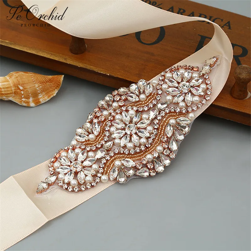 PEORCHID Crystal Belt Wedding Sash Pearl Cinturon Para Boda Beads Bridesmaid Evening Dress Gold Bridal Accessories | Свадьбы и