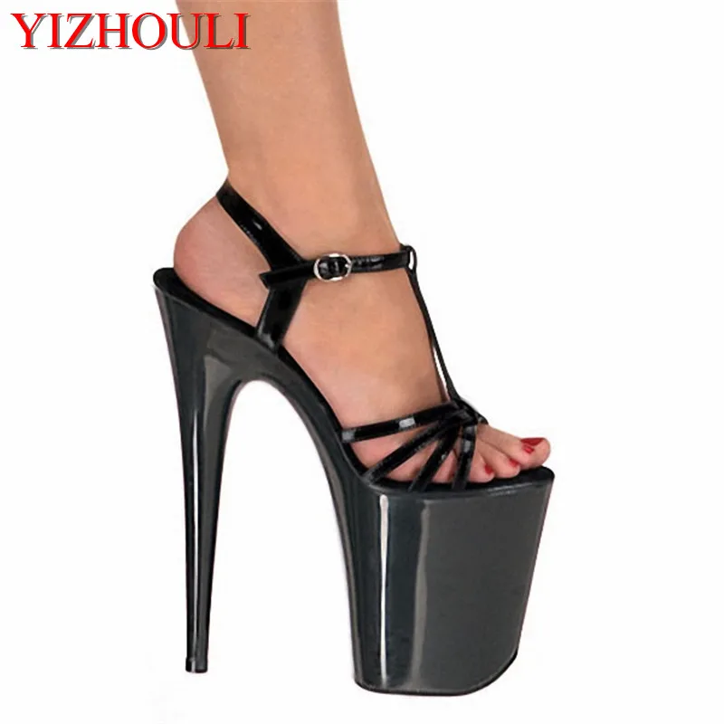 

Fashion 8 inch platform black tee with 20 cm high heels sexy nightclubs high heels sandals women's toes sandals