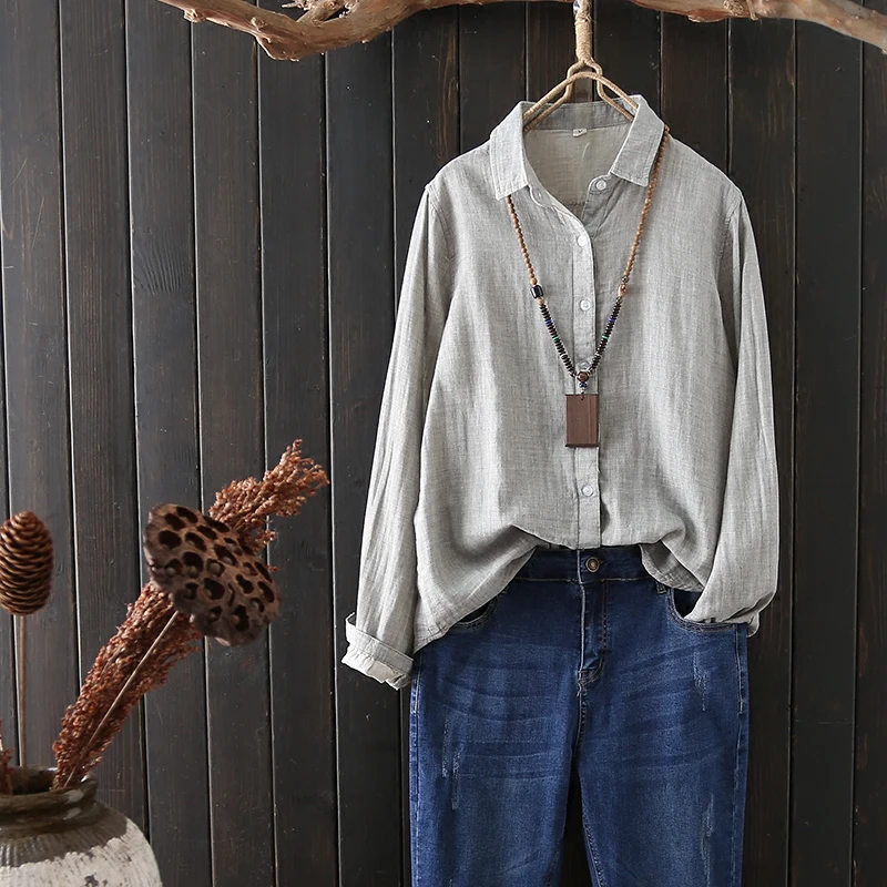 Spring Autumn Concise Office Shirts Woman Soft Coton Linen Tops Long-sleeved Casual Turn Down Collar Blouses White Grey Blusas
Spring Autumn Concise Office Shirts Woman Soft Coton Linen Tops Long-sleeved Casual Turn Down Collar Blouses White Grey Blusas