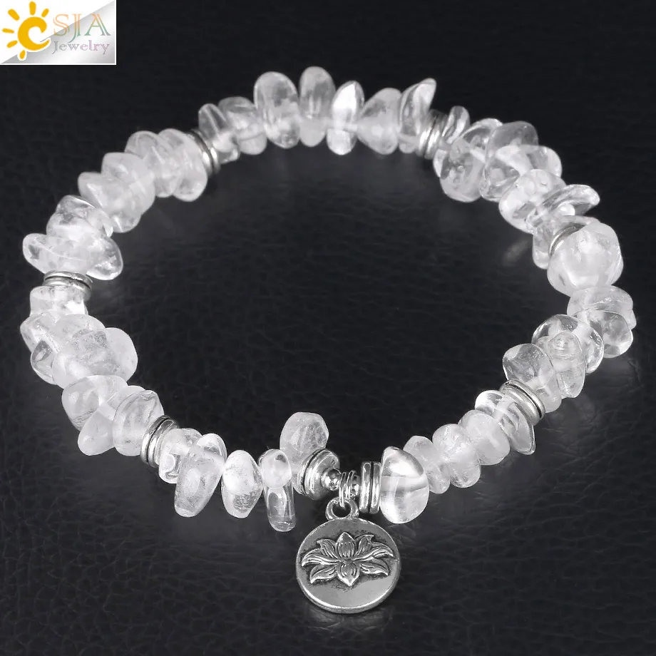 CSJA Handmade Stretch Crystal Chip Bracelet Natural Stone Bracelets Irregular Gravel Lotus Flower Fittings Healing Jewelry F382
CSJA Handmade Stretch Crystal Chip Bracelet Natural Stone Bracelets Irregular Gravel Lotus Flower Fittings Healing Jewelry F382