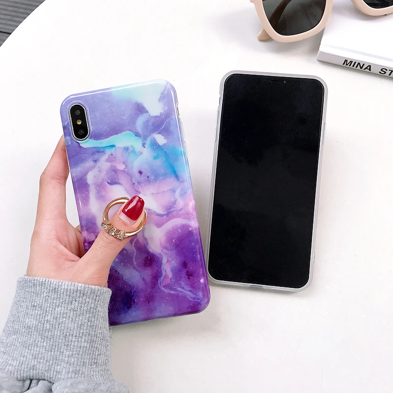 Case For iPhone X Xr Xs Max Cover Luxury Crack Marble Skin Bling Diamond (10)