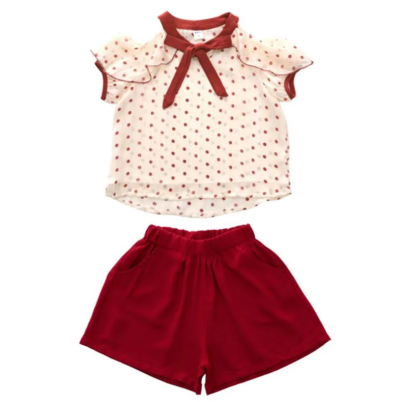 Teenage Girl Clothing Sets Summer New Children Clothing Dot Necktie Top+Soild Shorts Casual Chiffon Two Piece Suit Set For 3-14Y
Teenage Girl Clothing Sets Summer New Children Clothing Dot Necktie Top+Soild Shorts Casual Chiffon Two Piece Suit Set For 3-14Y