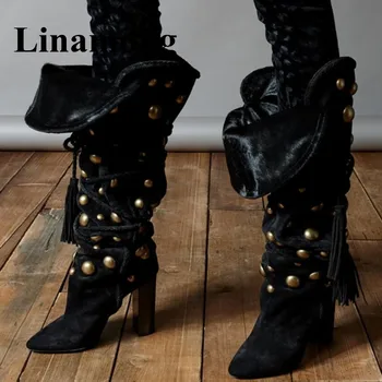 Winter Newest Flock Genuine Leather Pointed Toe Square Heel Rivet Decoration Fringe Knee-High Flanging Fashion Women Long Boots
Winter Newest Flock Genuine Leather Pointed Toe Square Heel Rivet Decoration Fringe Knee-High Flanging Fashion Women Long Boots