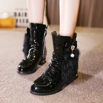Children Princess High Heel Boots Rabbit Fur Bow Shoes Kids Snow Boots Side Zipper Cow Leather Plush Shoes Bota Menina TX420
Children Princess High Heel Boots Rabbit Fur Bow Shoes Kids Snow Boots Side Zipper Cow Leather Plush Shoes Bota Menina TX420