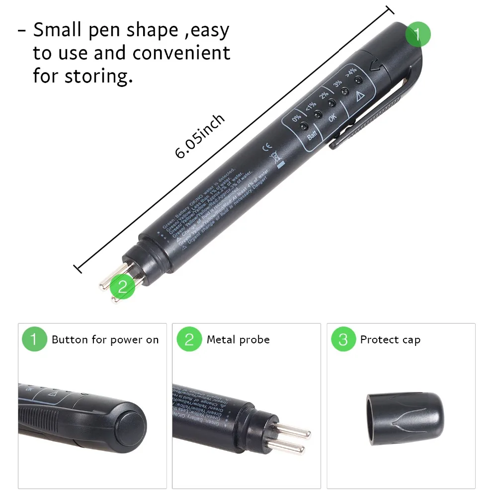Ручка тестер тормозной жидкости 5 светодиодный для DOT3/DOT4 точный ручка проверки