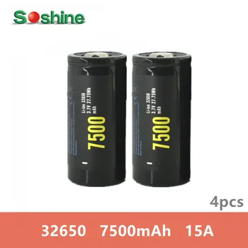 4pcs Soshine NCR 32650 battery 3.7V 7500mAh Rechargeable battery Li-ion Battery Discharge 15A Max 25A with PCB Protected Board
4pcs Soshine NCR 32650 battery 3.7V 7500mAh Rechargeable battery Li-ion Battery Discharge 15A Max 25A with PCB Protected Board