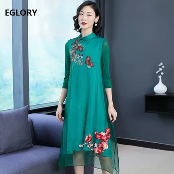 100%Silk Dress 2019 Spring Summer Vintage Retro Dress Women Floral Embroidery 3/4 Sleeve Mid-Calf Length Green Wine Red Dress
100%Silk Dress 2019 Spring Summer Vintage Retro Dress Women Floral Embroidery 3/4 Sleeve Mid-Calf Length Green Wine Red Dress