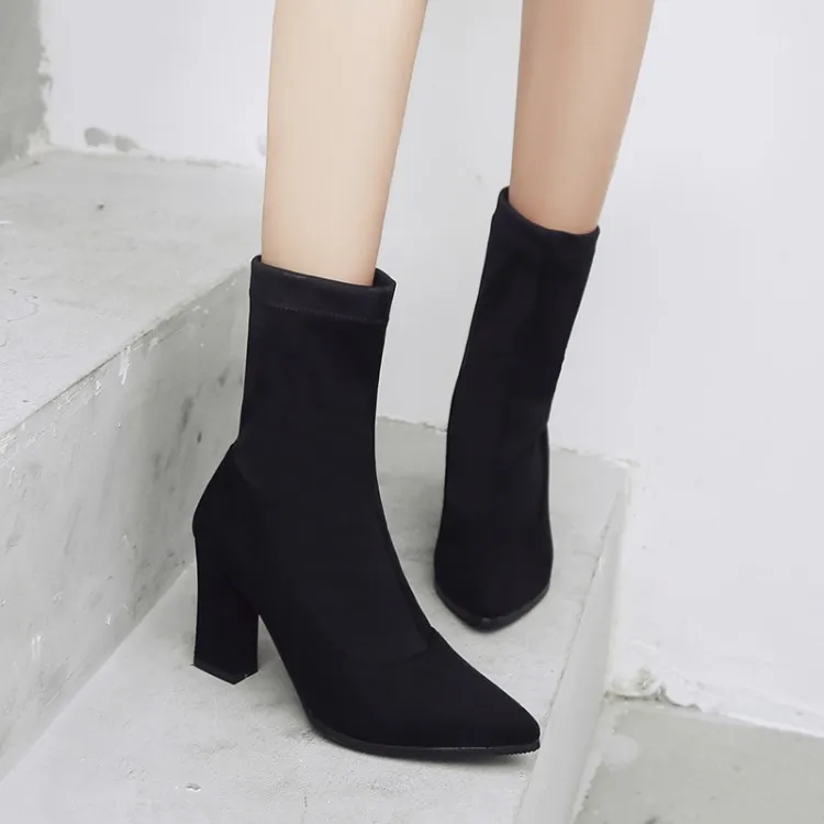 Big Size 9 10 11-16 boots women shoes ankle boots for women ladies boots Patchwork elastic cloth with thick pointed heel
Big Size 9 10 11-16 boots women shoes ankle boots for women ladies boots Patchwork elastic cloth with thick pointed heel